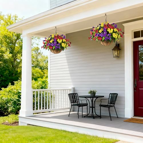Hommyea Artificial Fake Flowers for Outdoor, 6 Bundles UV Resistant Faux Plants Decoration Silk Flowers No Fade Plastic Flowers for Outside Planters Home Porch Patio Yard Garden Decor - color: Purple Red Yellow