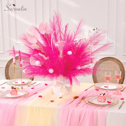 Serwalin 60Pcs Hot Pink Pampas Grass Decor, 17.7'' Faux Pampas Grass, Artificial Pampas Grass Decor for Home Wedding Boho Party Decor - color: J Hot Pink