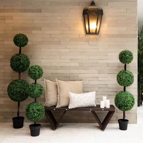 Nearly Natural 4ft. Artificial Triple Ball Boxwood Topiary Tree (Indoor/Outdoor) - size: 4ft