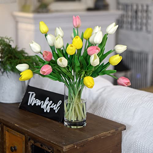 FiveSeasonStuff Real Touch Tulips Artificial Flowers – 15 Stems Faux Tulip Bouquet in Gift Box for Wedding, Home Decor, Party, Floral Arrangements (Amaranth Pink) - color: #4 Amaranth Pink