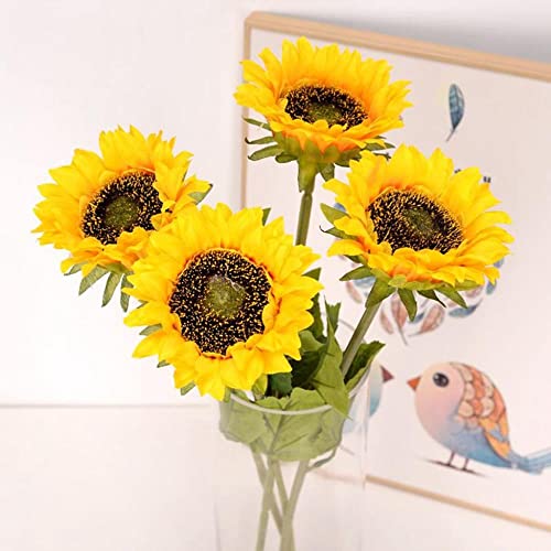 Artificial Sunflower Flowers,Long Stem Silk Fake Sunflowers Decoration for Outdoor Home Wedding Birthday Party Single Bulk Yellow Decor