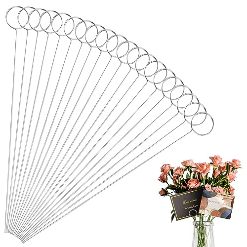 30 Pcs Metal Wire Floral Picks 13 Inch Wire Place Card Holder, Metal Table Name Number Clips Picture Stand, Round Photo Memo Flower Card Holder for Wedding Party Birthday Cake (Silver Round)  - color: Silver, size: 30 Pcs-Round
