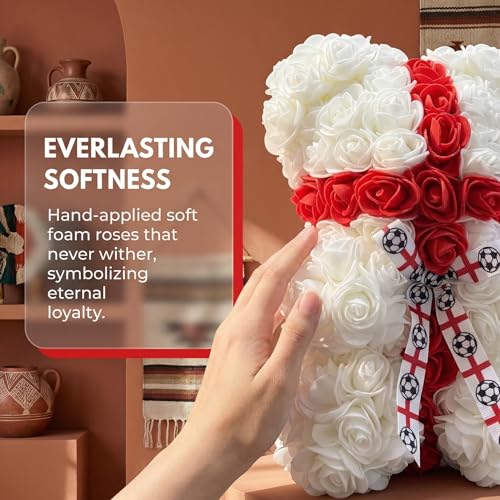 England LED Artificial Rose Flower Bear, Valentine's Mother's Day, Christmas, Birthday,Thanksgiving Party Anniversary Girl Friend Wife Light Strips and Greeting Cards (GB) - color: Gb