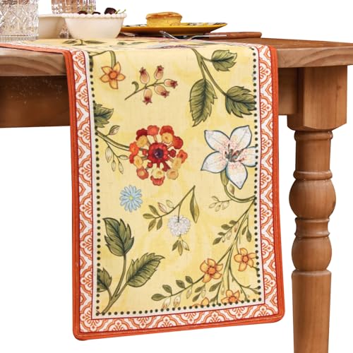 bilin gaier Linen Floral Yellow and Orange Table Runner 87 Inches Long,Wrinkle-Resistant Rustic Farmhouse Decor,Decor Luxury Vintage Runner Table Cloth for Coffee & Dining Table,12"x87"-Bellano - color: Bellano, size: 12"*87"