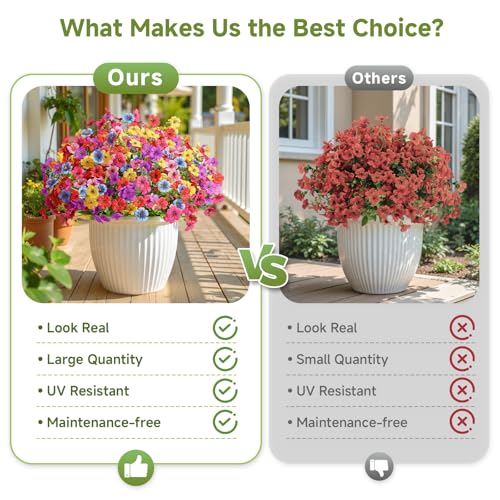 Alupssuc 24 Bundles Artificial Flowers for Outdoors Decoration, UV Resistant Silk Faux Floral Spring Fake Plastic Plants Greenery for Outside Indoor Home Garden Porch Window Box Decor, Mix 6 Colors - color: Red Rose Purple Blue Yellow Pink