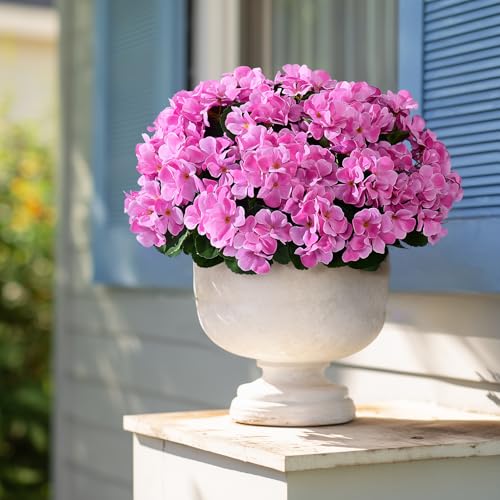 Artificial Crabapple Flowers for Outdoor 10 Pcs Artificial Chinese Flower Fake Flowers with Stems Silk Realistic Floral Arrangement for Front Door Porch Planter Patio Balcony (Pink) - color: Pink