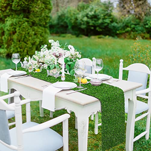 TURSTIN Artificial Grass Table Runners 12 x 108 Inch Green Grass Tabletop Synthetic Grass Carpet Rug Table Decorations for Spring Summer, Wedding, Birthday Party Decor - size: 12 x 108 Inches