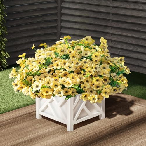 Artificial Outdoor Flowers 16 Bundles UV Resistant Fake Mums Flowers Plants for Decoration Indoor Outdoor Window Box Hanging Planter Home Porch Decor Plastic Faux Flowers (Yellow) - color: Yellow