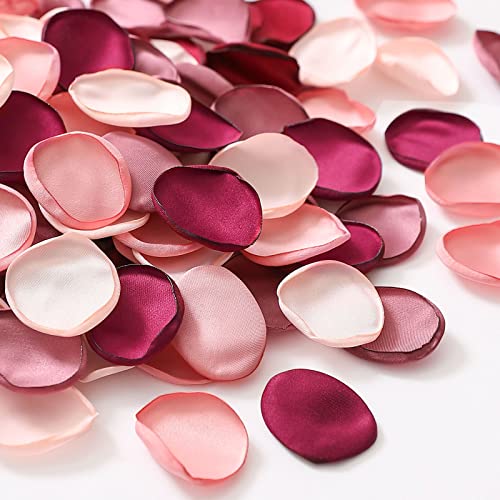 Serwalin 300pcs Silk Rose Petals Artificial Flower Petals for Weddings Burgundy Pink Petals Fake Petals Flower Girl Petals for Proposal Basket Aisle Runner Bridal Shower (4 Color Mixes) - color: Classic Burgundy Pink, size: 300pcs
