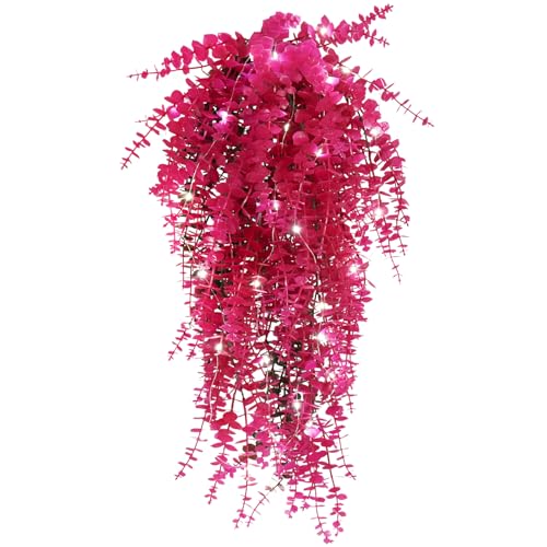 Hanging Geenery Faux Hanging Plants Outdoor Wall Decor Hanging Monkey Grass Artificial Hanging Plants Indoor Plastic Plants for Indoor Bedroom Wall Decoration Outdoor Porch Wedding Decor(Pure Fuchsia) - color: Pure Fuchsia, size: Hanging Plants With Light
