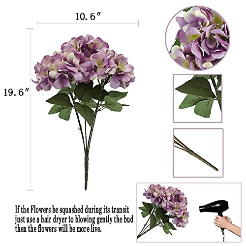 2Bouquets Artificial Fake Flowers Silk Hydrangea Arrangements Wedding Bouquets Decorations Plastic Floral Home Kitchen Garden Party Festival Bar DIY(Grey Purple,5 Flower Heads) - color: Grey Purple,5 Flower Heads