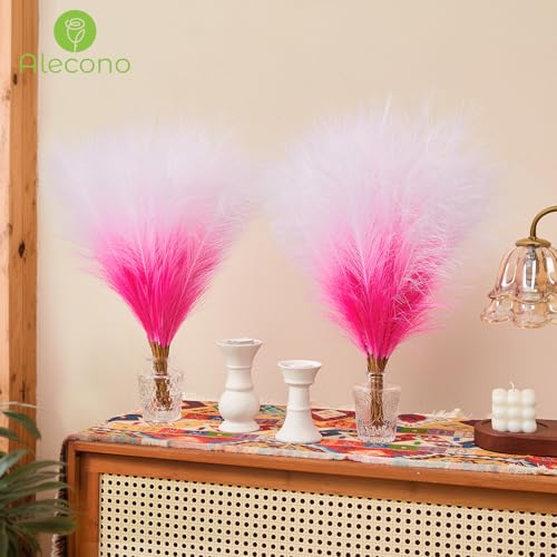 Alecono 𝟯𝟬𝙋𝙘𝙨 Pampas Grass 17in, Gradient Hot Pink Faux Pampas Grass Decor for Home Decoration, Wall Decor for Wedding Centerpieces Party Decorations (Gradient Hot Pink) - color: Gradient Hot Pink, size: 30pcs