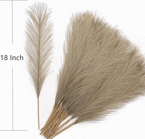 Fake Pampas Grass Plants Artificial Reeds Decoration Set of 28 Stems 18” Faux Florals Bulrush Fluffy Beige Branches for Boho Home Wedding Party Vase Fillers Christmas DIY Feathers Décor - Brown 28 Pcs - color: Pampas Grass Stems / Brown 28 Pcs