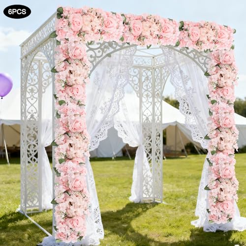 Wedding Arch Artificial Flowers Panels, 6pcs Silk Rose Floral Wall Backdrop, 13.8 x 13.8in Artificial Flowers Garland for Wedding Party Table Decoration, White (Pink, 6 Pcs) - color: Pink, size: 6 Pcs