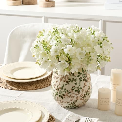 SIDUCAL Ceramic Vintage Pastoral Vase, 7.2 Inch Chinoiserie Floral Vase, Retro Ice Cracked Rustic Farmhouse Vases for Home Decor, Living Room, Bookshelf, Office, Tuscan Decor, Green and Beige - color: 18077-green and Beige