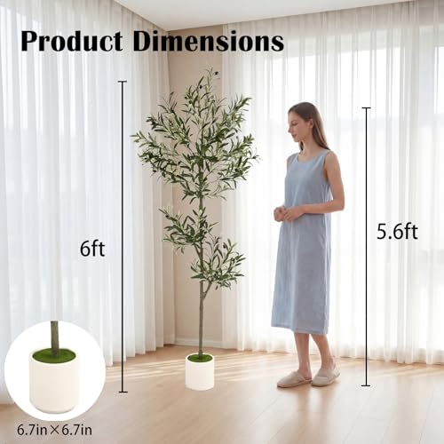 6ft Spherical Fake Olive Tree Artificial Indoor,Faux Olive Tree with Pot,Large Olive Branches and Lifelike Fruits,for Home Office House Living Room Decor. - color: 6ft