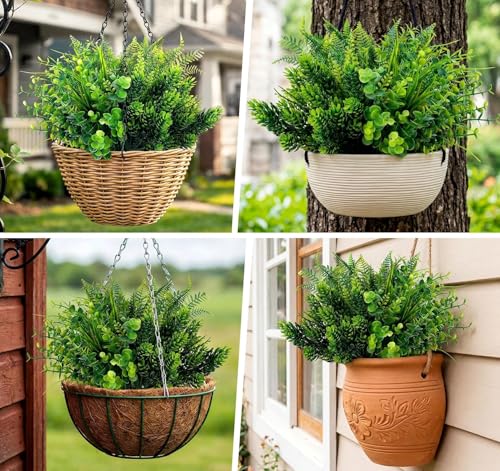 ilauke Fake Plants Greenery Stems 6 Bundles Artificial Greenery UV Resistant for Outdoors Planters Porch Window Box Patio Spring Faux Grass Decorations - color: Artificial Greenery Stems