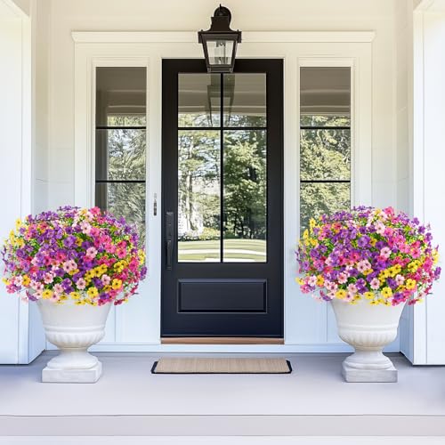 Yastouay 12 Bundles Artificial Flowers for Outdoors, UV Resistant Artificial Outdoor Flowers No Fade Fake Outdoor Flowers Plants for Garden Porch Window Box Farmhouse Pot Planters Decor (Multi ColorA) - color: Fuchsia+pink+rose Red+yellow, size: 12 Bundle