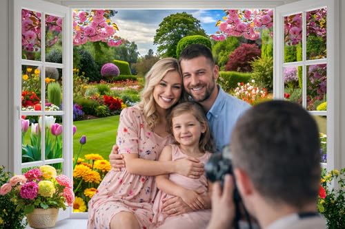 10x8ft Spring Summer Garden Window Backdrop Floral Nature Landscape Photo Background with Blooming Flowers for Portrait Photoshoot, Wedding, Baby Shower, Birthday, Studio Decor 359 - size: 10 x8ft