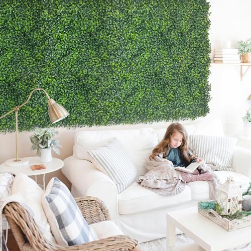 Artificial Boxwood Panels,20"x 20"(24P) 4-Layer Leaf UV-Protected Grass Wall Backdrop Panels for Outdoor, Indoor, Garden&Fence Covering Privacy, Backyard and Decor - size: 20"x20" (24)