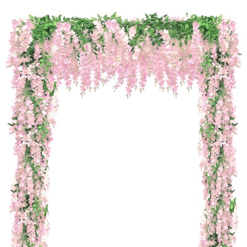Findosom Wisteria Artificial Flowers Garland, 10Pcs Total 72FT Pink Wisteria Hanging Flowers, Flower Garland Decorations for Home Garden Outdoor Ceremony Wedding Arch Decoration - color: Pink, size: 10 PCS