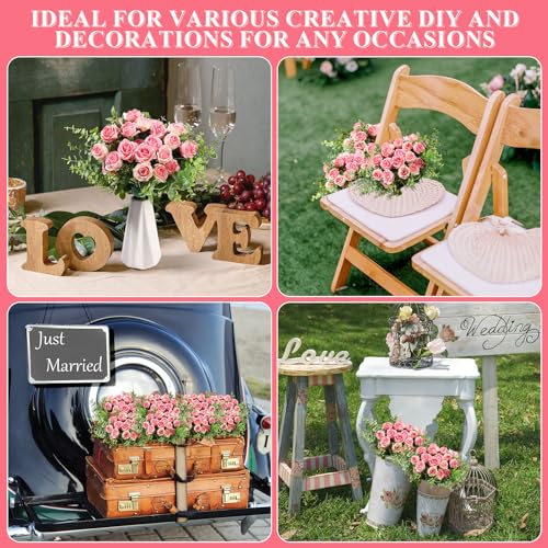 Zeyune 8 Pack 12 Inch Wedding Bouquets for Bride Bridesmaid Red Artificial Rose Bouquet Fake Silk Roses Flowers Bunches Bulk for Home Office Garden Parties(Pink) - color: Pink