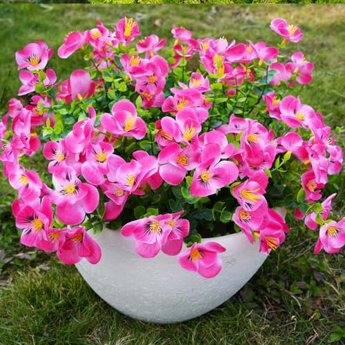 trytuny Artificial Flowers for Outdoor, Realistic Faux Plants for Outside Indoor Porch Patio Window Box Planter Home Decor (12pcs - Rose red) - size: 12PCS - rose red
