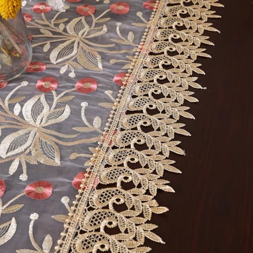 Lace Placemats Set of 2 Embroidered Dinning Table Lace Place Mats with Fashionable Flower Design, Vintage Crochet Lunchmat Doilies, Hollow Vase Mat for Home Kitchen Wedding Decoratio 2pcs(Pink) - color: Champagne&pink, size: 12 x 18 Inch