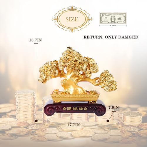 Feng Shui Artificial Bonsai Tree, Handcrafted - Resin Fortune Tree Feng Shui Gift for Abundance Luck and Success,Bring Wealth and Prosperity
