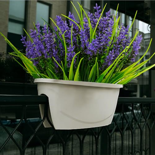 MERIXMAS 24 Bundles Artificial Plants Flowers Outdoor, Faux Lavender Flowers with Monkey Grass, UV Resistant Plastic Faux Plants for Indoor Outdoor Window Patio Hanging Planter Home Decor
