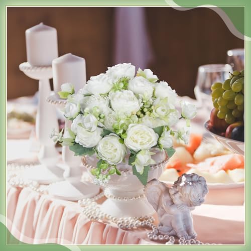 Crowye 4 Bundles Peonies Artificial Flowers Silk Faux Peonies Wedding Artificial Flower Bouquet for Table Centerpiece for Home Wedding Decor Bridal Floral Arrangement(White) - color: White