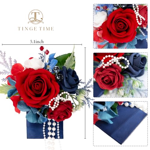 TINGE TIME Boutonniere for Men Wedding,Groom and Best Man Boutonniere for Wedding, Prom, Homecoming, Anniversary, Graduation, Christmas Dinner (1, Red & Navy Blue) - color: Red&navyblue