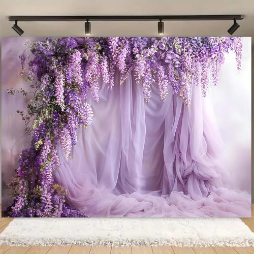 Purple Lavender Curtain Photography Background Lavenders Backdrops Curtain for Parties Backdrop Lavender Tulle Decor for Birthday Party Wedding Bridal Shower Floral Backdrop(Purple, 6x4feet) - color: Purple, size: 6x4feet
