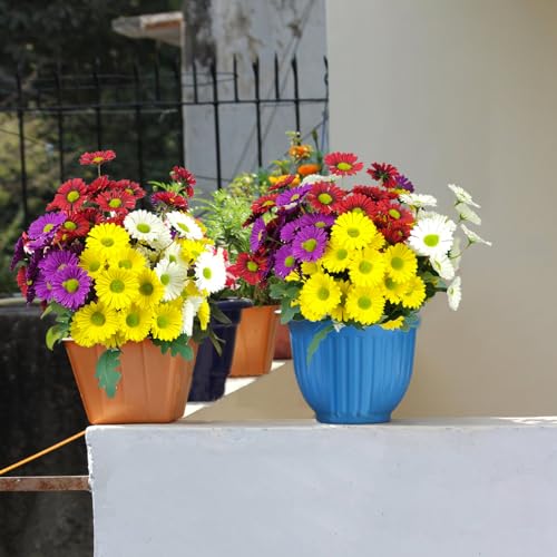 8 Bundles Artificial Silk Gerbera Daisy Flowers Fake Outdoor Bouquet Realistic Bulk Bouquet UV Resistant for Garden Front Porch Pots Home Indoor Table Vase Decoration (Multicolor) - color: Multi Color