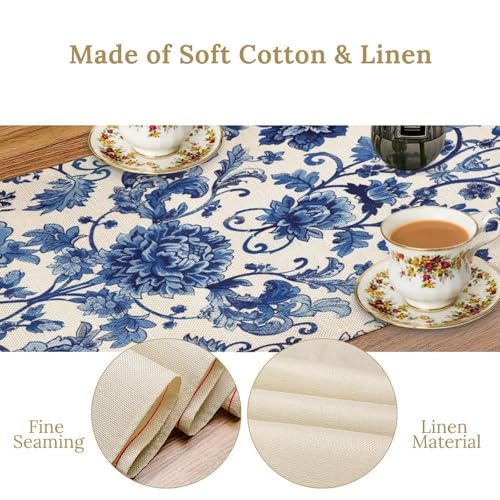 Blue Flower Table Runner for Linen Table Decor, Retro Botanical Floral Printed for Dining Room, Kitchen, Farmhouse, Wedding Party, Holiday Decorate 13" x 36" - color: Floral_19, size: 13"W x 36"L (Pack of 1)