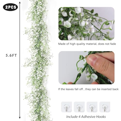 RECUTMS Artificial Hanging Vines Garland Faux Ferns Leaves Ivy Garland Fake Plant Greenery 2Pcs for Summer Home Indoor Outdoor Wedding Farmhouse Mantle Table Centerpiece Graduation Party Decor(White) - color: White-garland