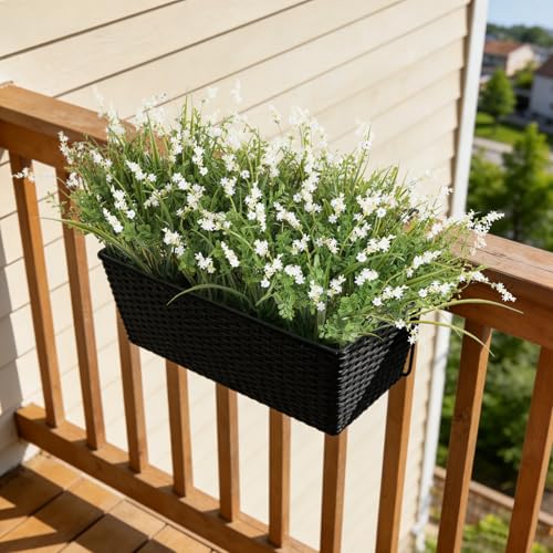 Hrobek Outdoor Faux Plants UV Resistant - 12 Bouquets Realistic Artificial Monkey Grass Greenery for Patio Garden Front Porch Decor Weatherproof Fake Plants for Outside - color: White