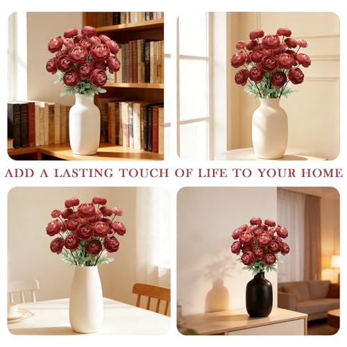 Artificial Silk Peony Fake Flowers,6PCS Artificial Faux Peonies Bulbs with 24 Silk Heads for Indoor Outdoor DIY Bouquets Wedding Centerpieces Home Decoration - color: Wine Red