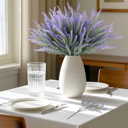 Artificial Flowers for Outdoors UV Resistant, 15 Bundles Fake Flowers Faux Plastic Plants Purple Lavender for Home Office Wedding Garden Porch Window Box Decor - color: Purple