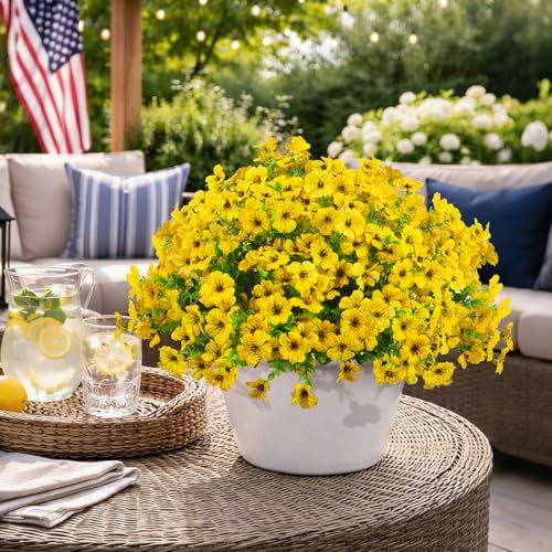 Grunyia 20 Bundles Artificial Flowers for Outdoors, UV Resistant Fake Plants Flowers Greenery Shrubs Plants for Decoration Outside Plants Hanging Planter Home Garden Decor (Yellow) - color: Yellow