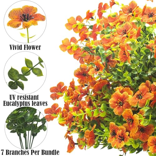 Grunyia Artificial Fake Flowers for Outdoor Spring Decoration, 16 Bundles Faux Silk Colorful Daisy UV Resistant Realistic for Outside Porch Patio Home Yard Garden Planters Pots Window Box (Orange) - color: Orange