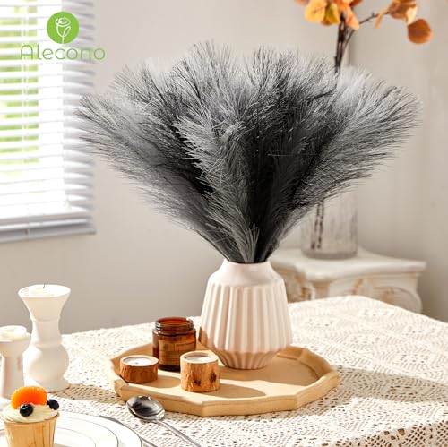 Alecono Pampas Grass 17.7in 𝟯𝟬𝙋𝙘𝙨 , Black Pampas Grass Decor for Home Decoration, Faux Pampas Grass Wall Decor for Wedding Centerpieces Party Decorations (Black, Grey) - color: Black/Light Grey/Dark Grey, size: 30pcs