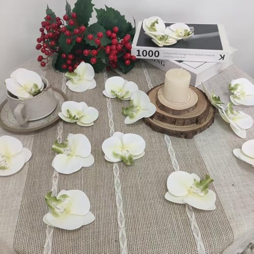 Fake Ivory Orchids Artificial Flowers Heads, 3.5''Fake Orchid Heads for Wedding Floral Bouquet Decor DIY Craft Making Bridal Shower Photography Props (80, Ivory) - color: Ivory