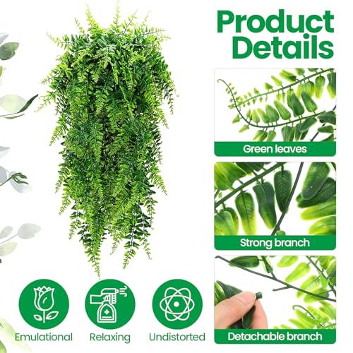 Geosar 20 Pcs Artificial Hanging Plants 32 Inch Hanging Boston Ferns Plastic Fake Plants for Wall Room Garden Wedding Garland Indoor Outdoor Decoration, No Basket
