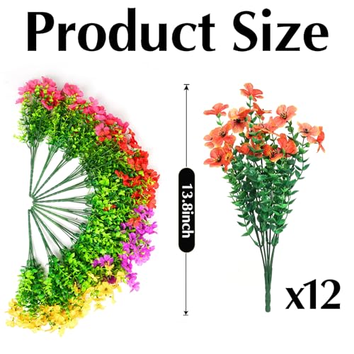 Artificial Flowers for Outdoors, 12 Bundles Outdoor Faux Plants,Uv Resistant Artificial Fake Flowers Plants, Realistic Spring Decor for Porch, Patio, Yard (RedYellowPurple) - color: Redyellowpurple