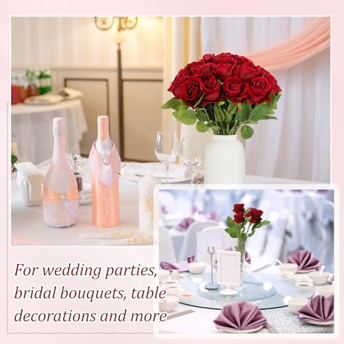 Jexine 50 Pcs Artificial Rose Flower Bulk Realistic Silk Fake Roses with Long Stem Plastic Artificial Flower Bouquet Real Looking for Home Wedding Centerpieces Party Decoration(Burgundy) - color: Burgundy
