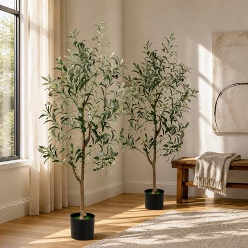 2 Pack 4.5FT Artificial Olive Tree with Lifelike Fruits for Indoor Outdoor Décor - size: 4.5ft-2pack