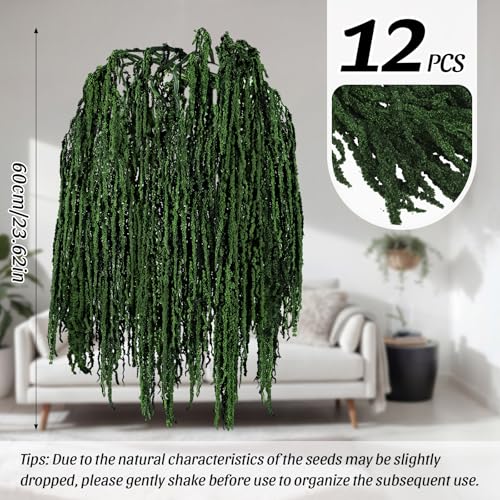 Suncalla 12 Pcs Dark Green Spring Natural Dried Amaranthus Hanging Flowers Amaranthus Artificial Flowers for Wedding Arch Bouquet Floral Garland Wall Home Decoration (23 Inch) - color: Spring Green