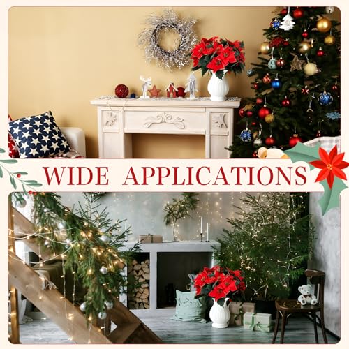 Suncalla 12 Pcs Artificial Poinsettia Bouquet 7 Heads Poinsettia Bush Christmas Flowers Holly Berry Stems with Red Berries Holly Leaves for Home Porch Garden Indoor Outdoor Holiday Xmas Decorations