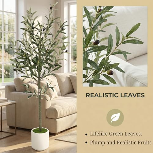 4ft Spherical Fake Olive Tree Artificial Indoor,Faux Olive Tree with Pot,Large Olive Branches and Lifelike Fruits,for Home Office House Living Room Decor. - color: 4ft